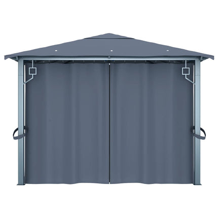 havepavillon med gardin 400x300 cm aluminium antracitgrå