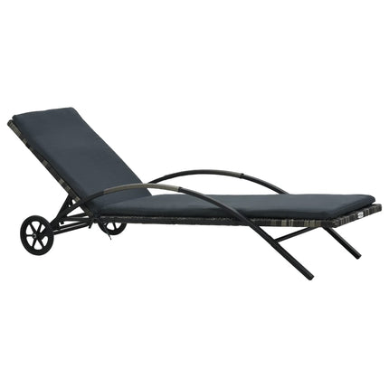 liggestol med hynde og hjul polyrattan antracitgrå