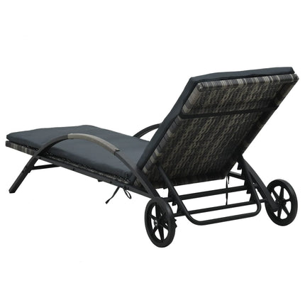 Solseng med hynde og hjul i polyrattan antracitgrå