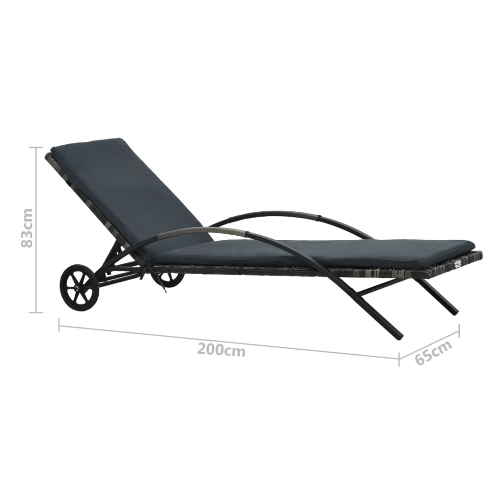 Solseng med hynde og hjul i polyrattan antracitgrå