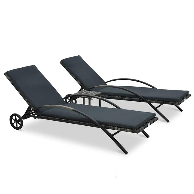 Solsenge med bord i polyrattan antracitgrå
