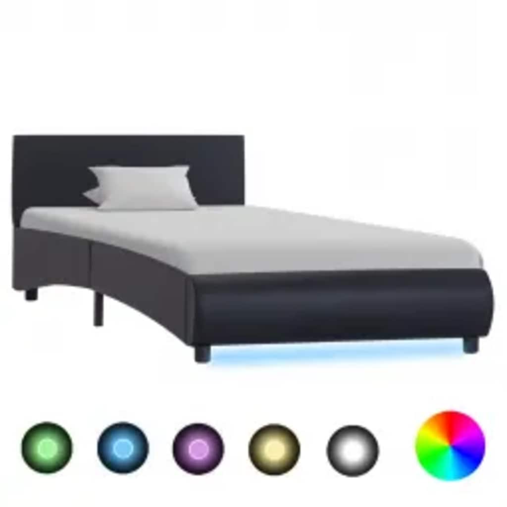 sengestel med LED 100x200 cm kunstlæder sort
