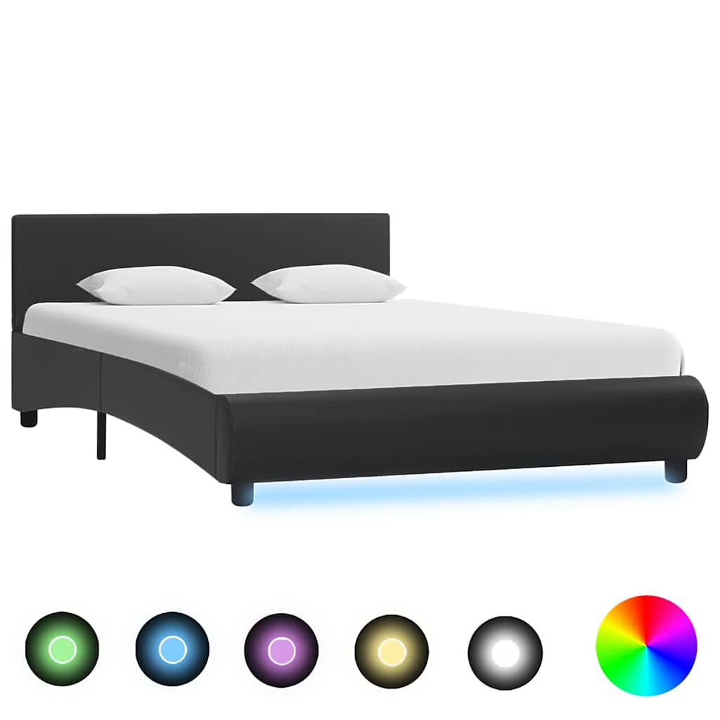 sengestel med LED 120x200 cm kunstlæder sort