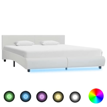 sengestel med LED 160x200 cm kunstlæder hvid