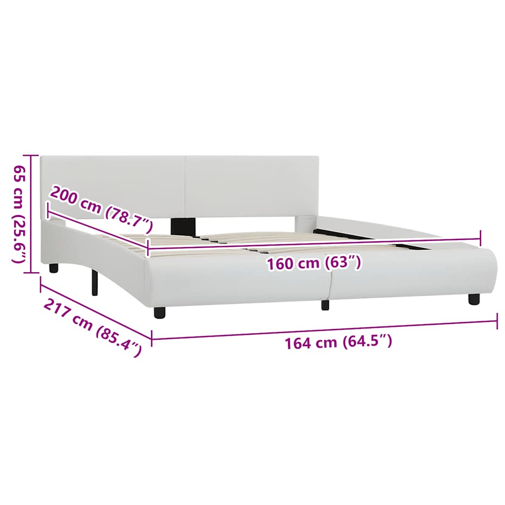 sengestel med LED 160x200 cm kunstlæder hvid