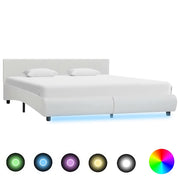 sengestel med LED 180x200 cm kunstlæder hvid