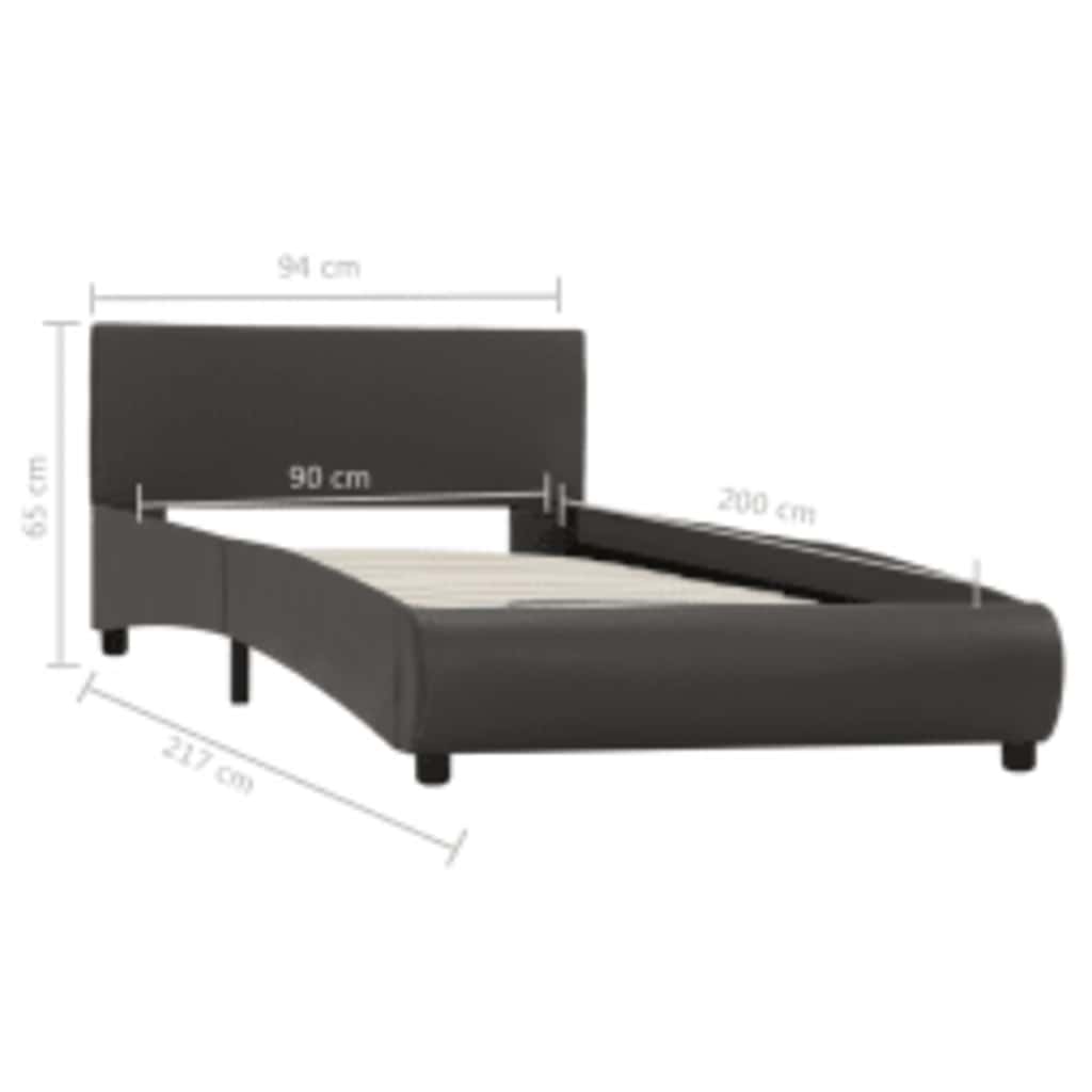 sengestel 90x200 cm med LED kunstlæder grå