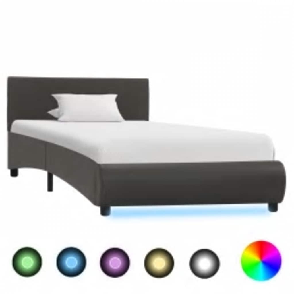 sengestel med LED 100x200 cm kunstlæder grå