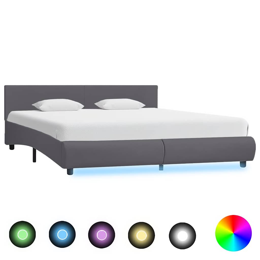 sengestel med LED 180x200 cm kunstlæder grå