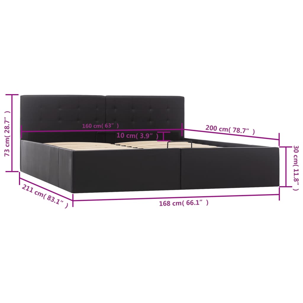 sengeramme uden madras med hydraulisk opbevaring 160x200cm sort