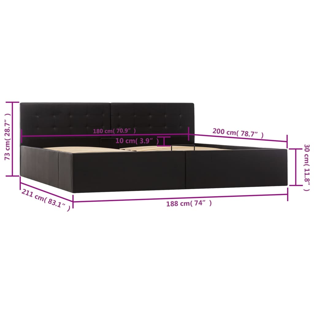 sengeramme uden madras med hydraulisk opbevaring 180x200cm sort
