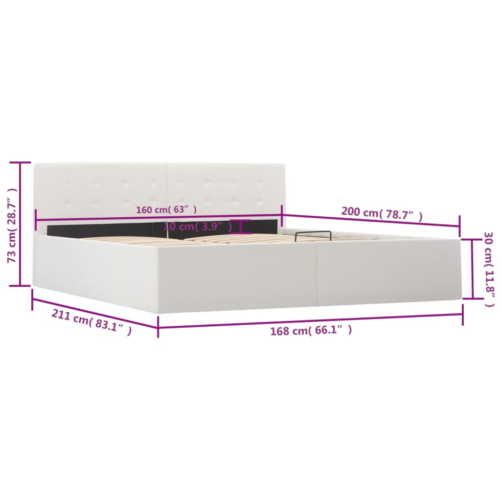sengeramme uden madras med hydraulisk opbevaring 160x200cm hvid