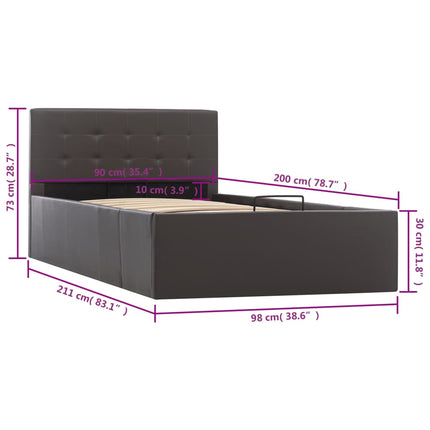 hydraulisk opbevaringsseng 90x200 cm kunstlæder grå