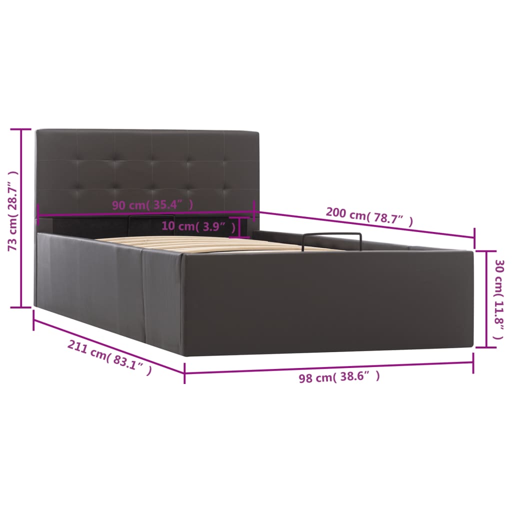 hydraulisk opbevaringsseng 90x200 cm kunstlæder grå