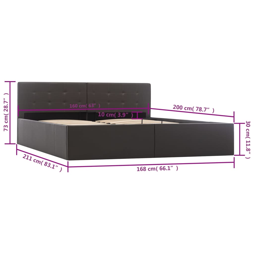 hydraulisk opbevaringsseng 160 x 200 cm kunstlæder grå