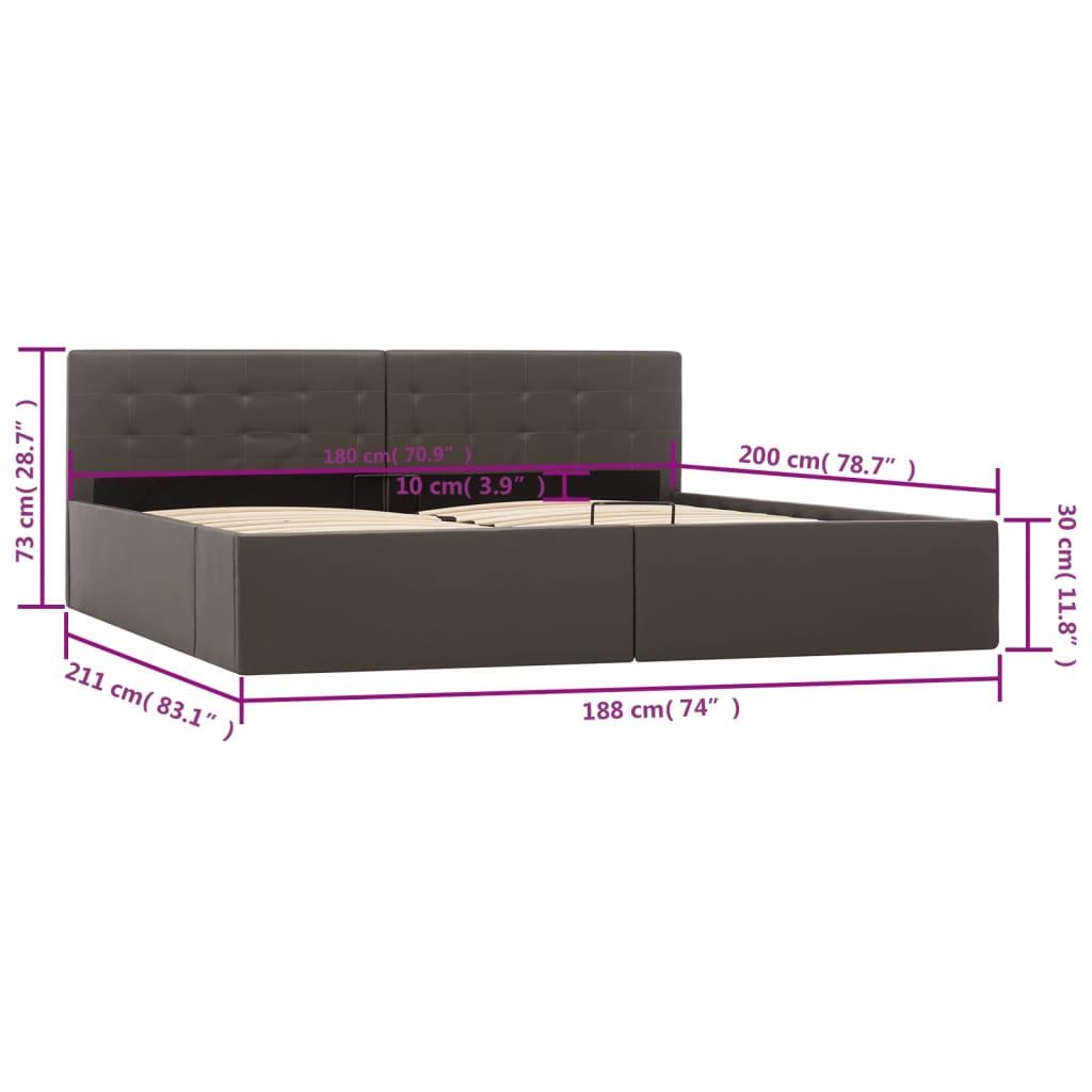 sengeramme uden madras med hydraulisk opbevaring 180x200cm grå