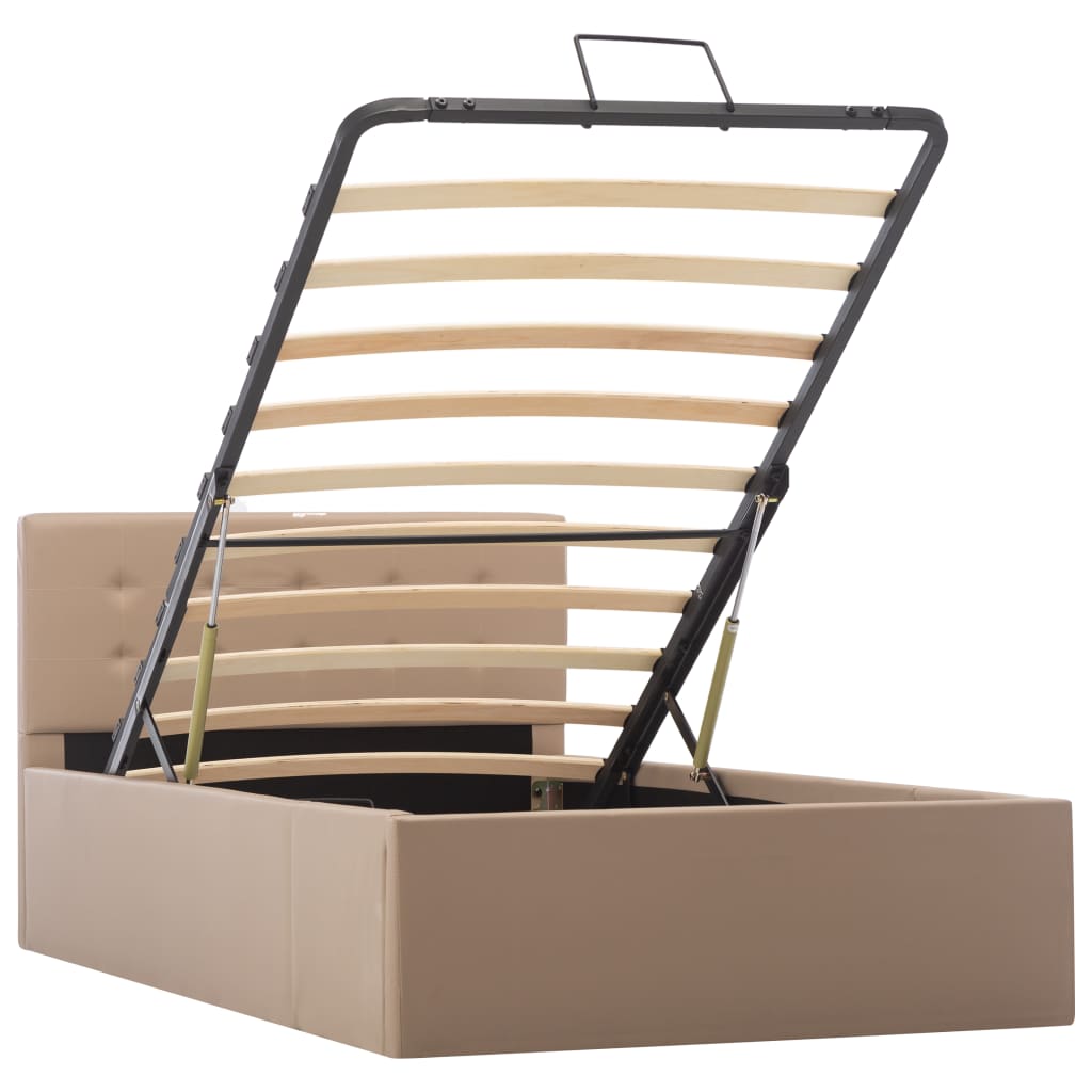 hydraulisk opbevaringsseng 90 x 200 cm kunstlæder cappuccino