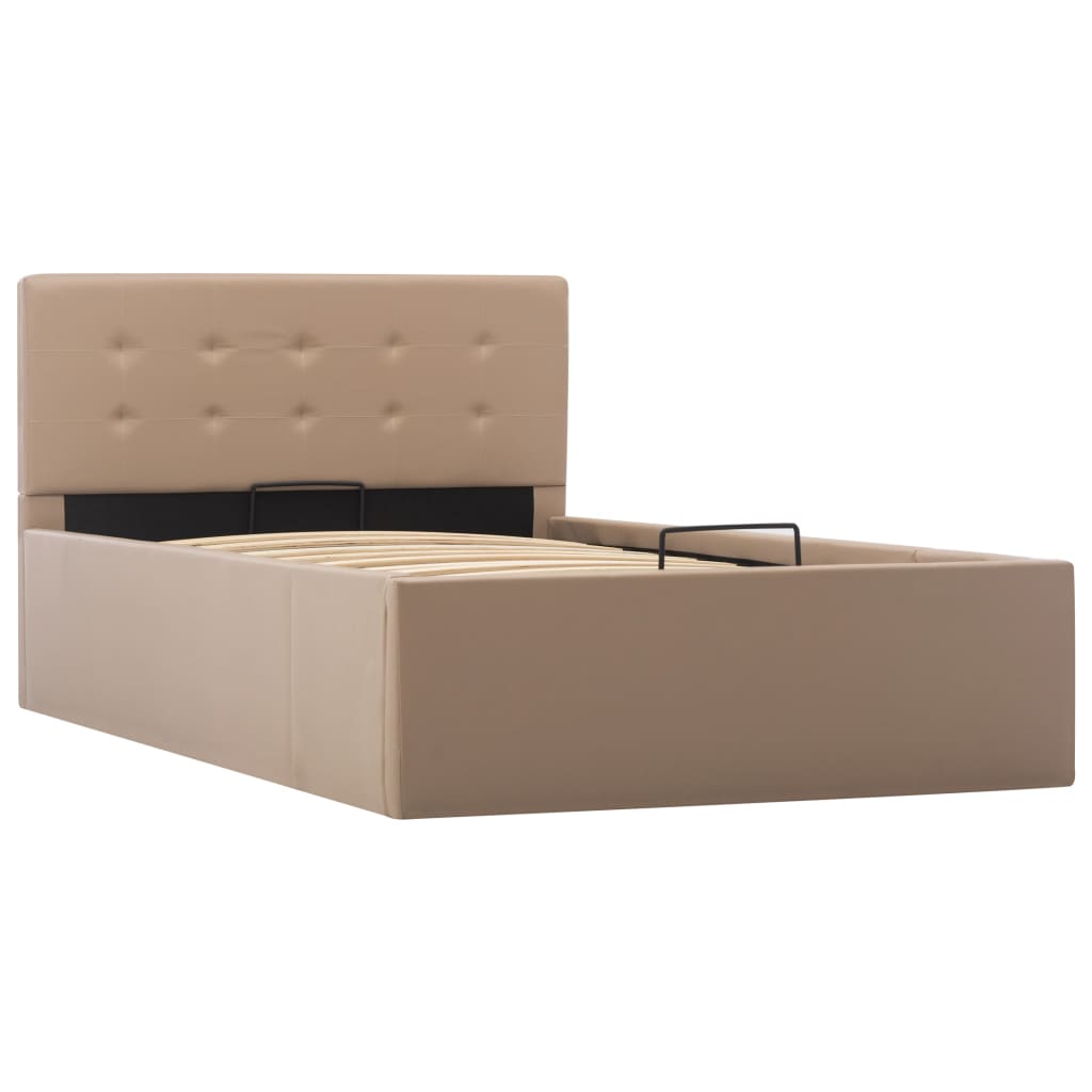 hydraulisk opbevaringsseng 90 x 200 cm kunstlæder cappuccino
