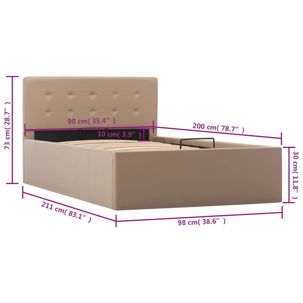 hydraulisk opbevaringsseng 90 x 200 cm kunstlæder cappuccino