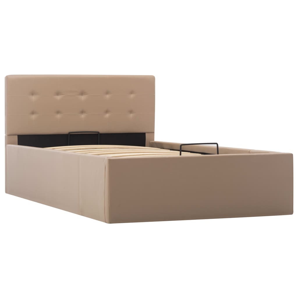 hydraulisk opbevaringsseng 100 x 200 cm kunstlæder cappuccino