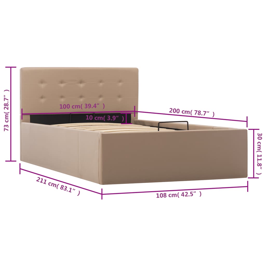 hydraulisk opbevaringsseng 100 x 200 cm kunstlæder cappuccino