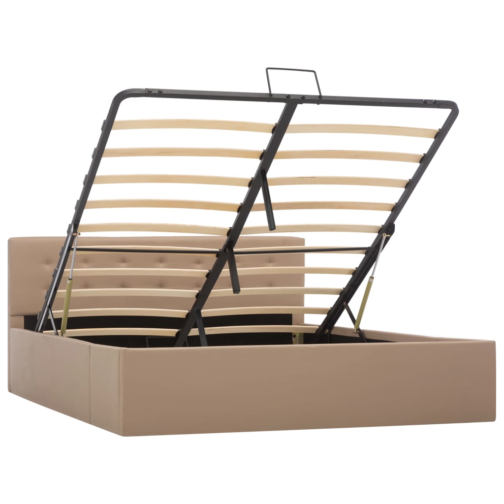hydraulisk opbevaringsseng 140 x 200 cm kunstlæder cappuccino