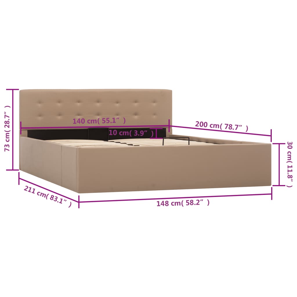 hydraulisk opbevaringsseng 140 x 200 cm kunstlæder cappuccino