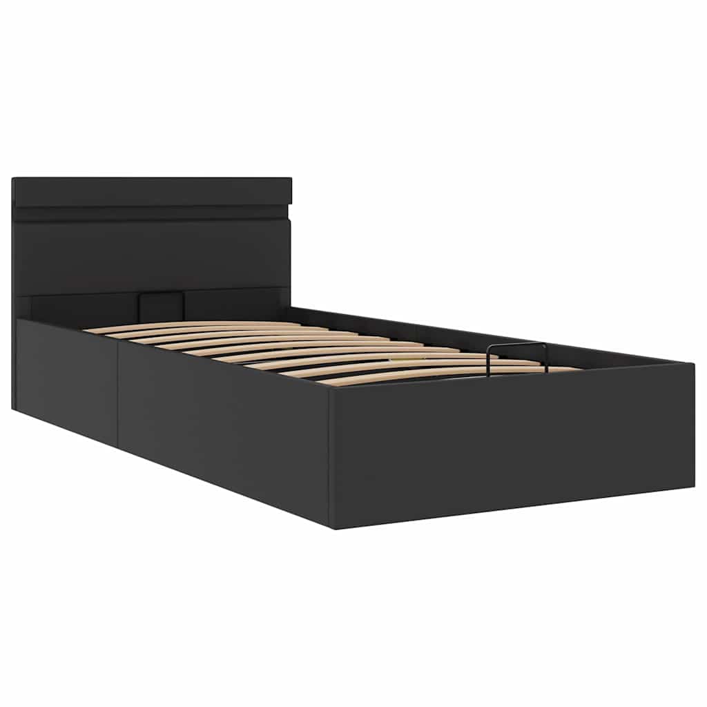 hydraulisk opbevaringsseng med LED 90x200 cm kunstlæder sort
