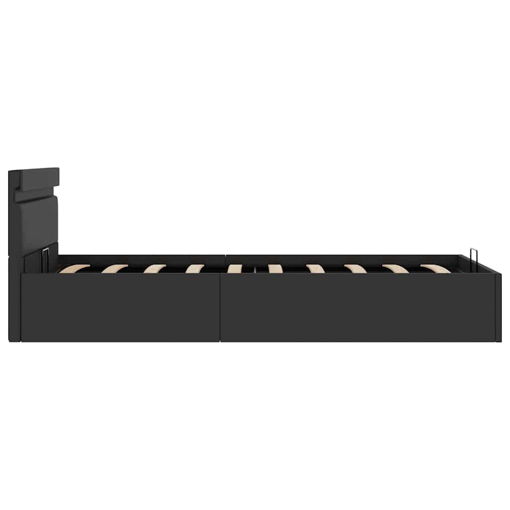hydraulisk opbevaringsseng med LED 90x200 cm kunstlæder sort