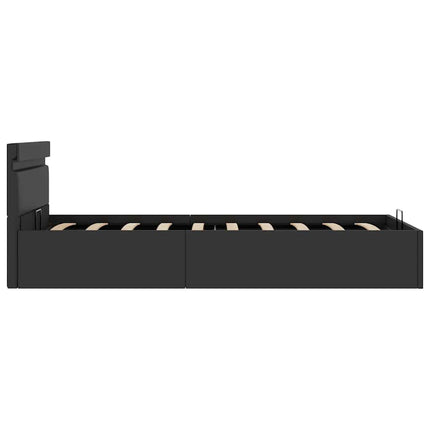 hydraulisk opbevaringsseng med LED 90x200 cm kunstlæder sort
