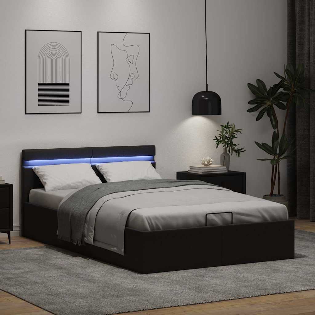 hydraulisk opbevaringsseng med LED 120x200 cm kunstlæder sort