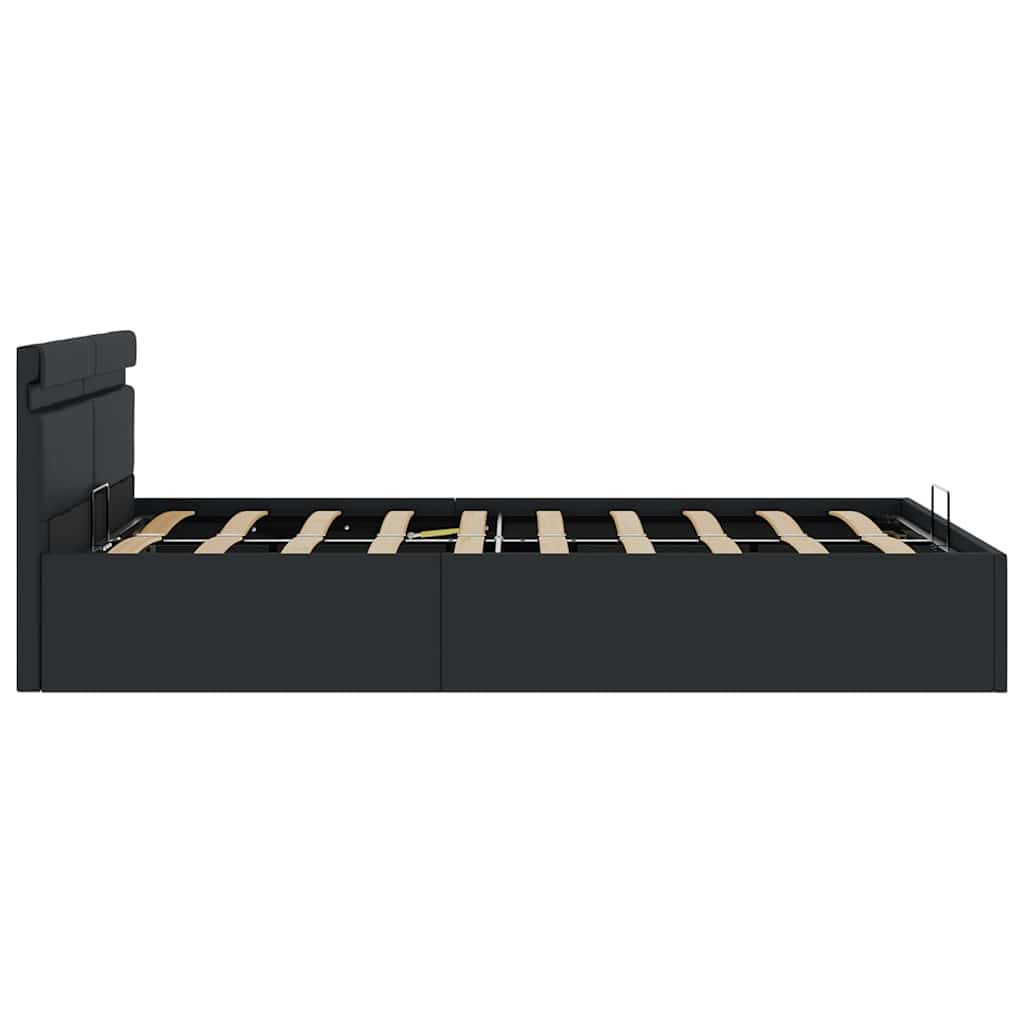 hydraulisk opbevaringsseng med LED 140x200 cm kunstlæder sort
