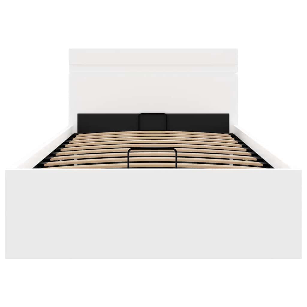 hydraulisk opbevaringsseng med LED 90x200 cm kunstlæder hvid
