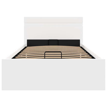 hydraulisk opbevaringsseng med LED 90x200 cm kunstlæder hvid