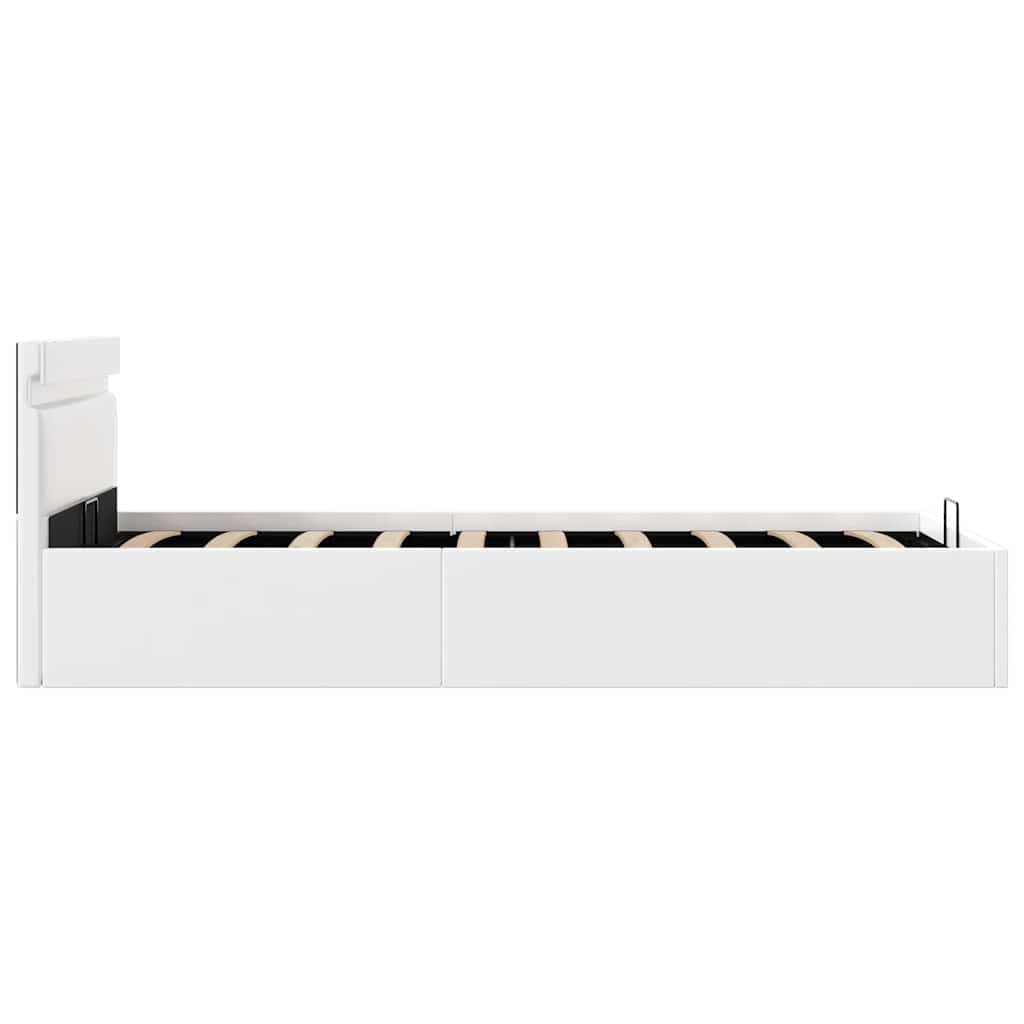 hydraulisk opbevaringsseng med LED 90x200 cm kunstlæder hvid