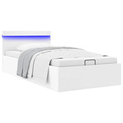 hydraulisk opbevaringsseng med LED 90x200 cm kunstlæder hvid