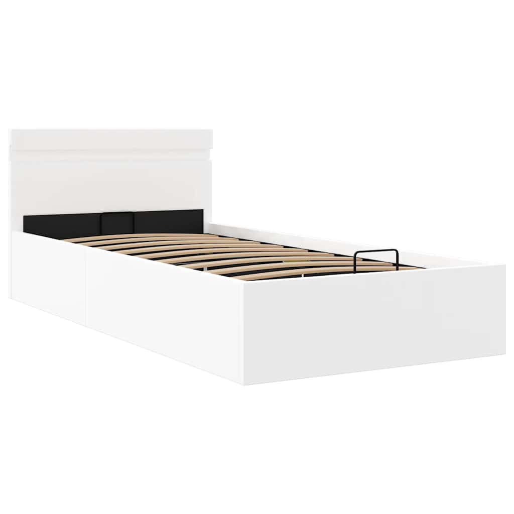hydraulisk opbevaringsseng med LED 100x200 cm kunstlæder hvid