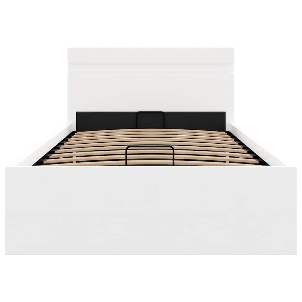 hydraulisk opbevaringsseng med LED 100x200 cm kunstlæder hvid