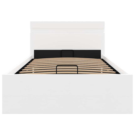 hydraulisk opbevaringsseng med LED 100x200 cm kunstlæder hvid