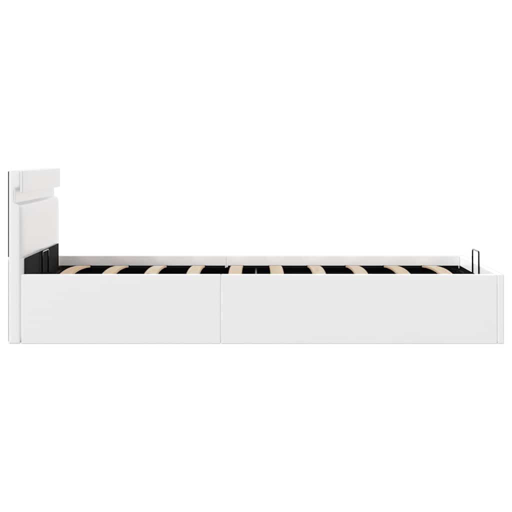 hydraulisk opbevaringsseng med LED 100x200 cm kunstlæder hvid