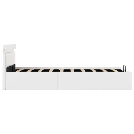 hydraulisk opbevaringsseng med LED 100x200 cm kunstlæder hvid