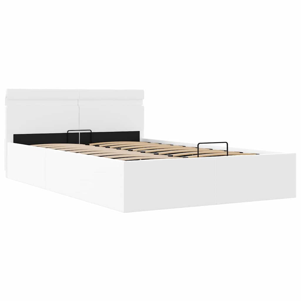 hydraulisk opbevaringsseng med LED 120x200 cm kunstlæder hvid