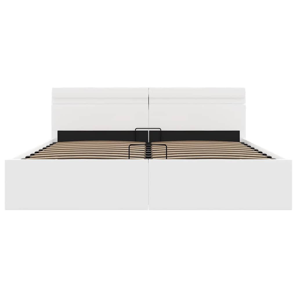 hydraulisk opbevaringsseng med LED 160x200 cm kunstlæder hvid