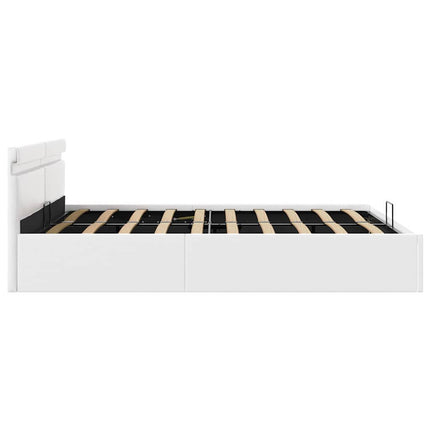 hydraulisk opbevaringsseng med LED 160x200 cm kunstlæder hvid