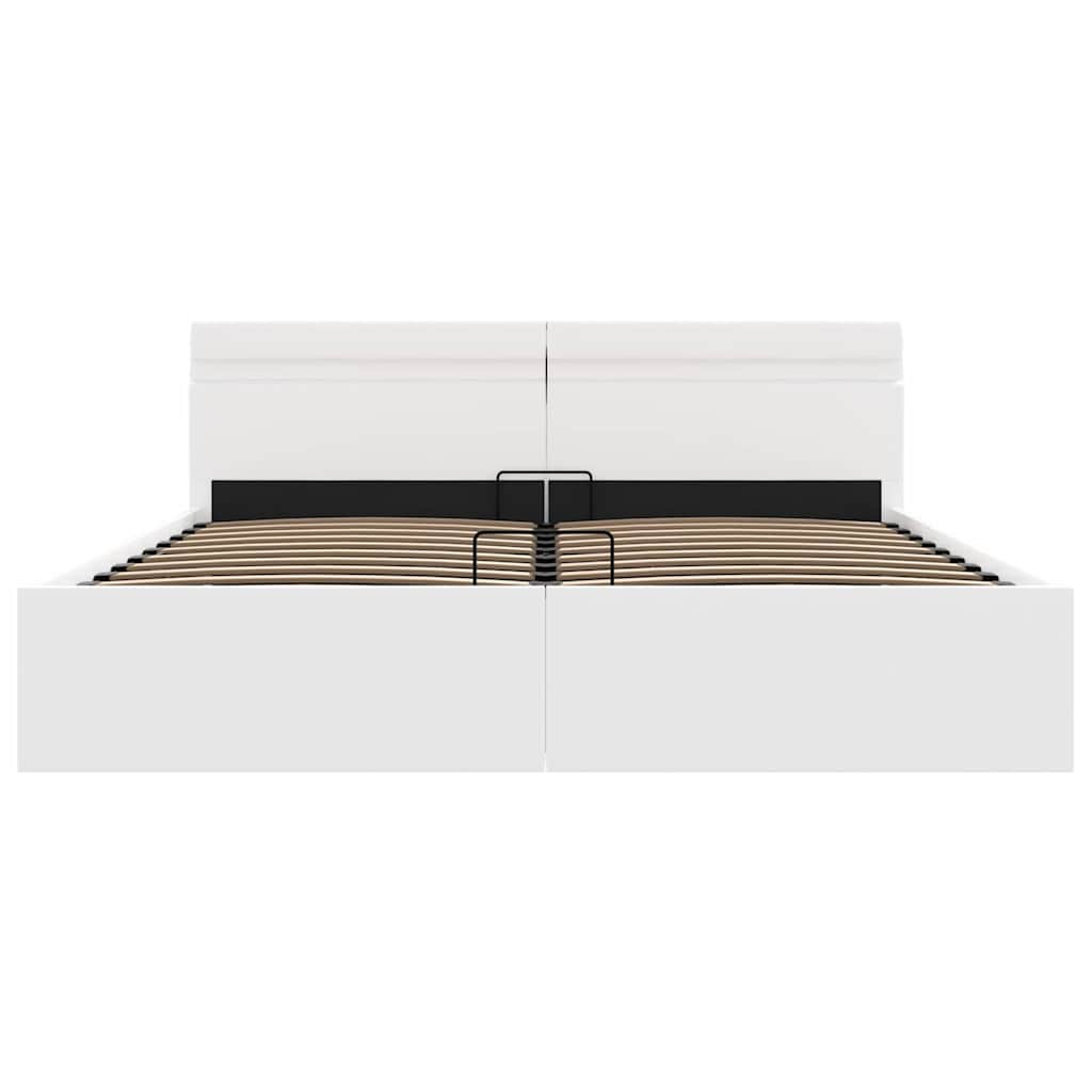 hydraulisk opbevaringsseng med LED 180x200 cm kunstlæder hvid