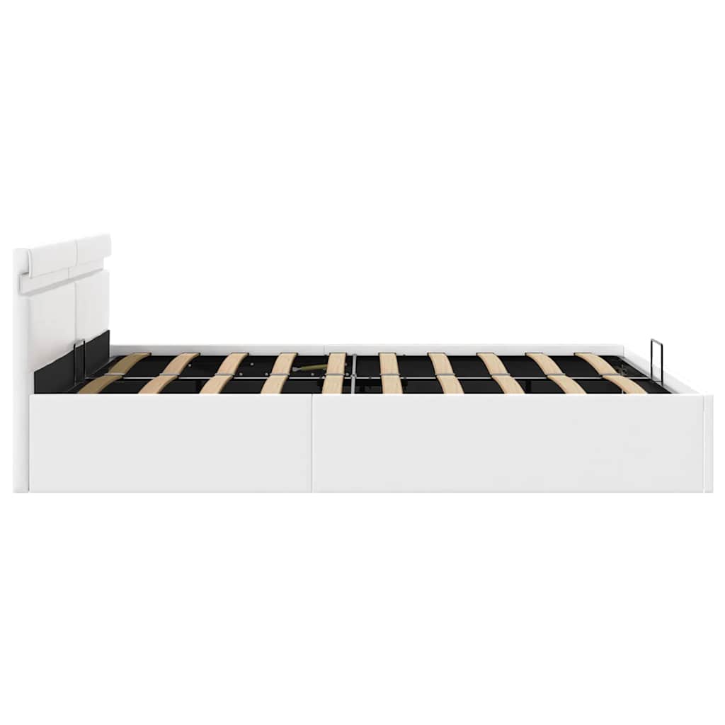 hydraulisk opbevaringsseng med LED 180x200 cm kunstlæder hvid