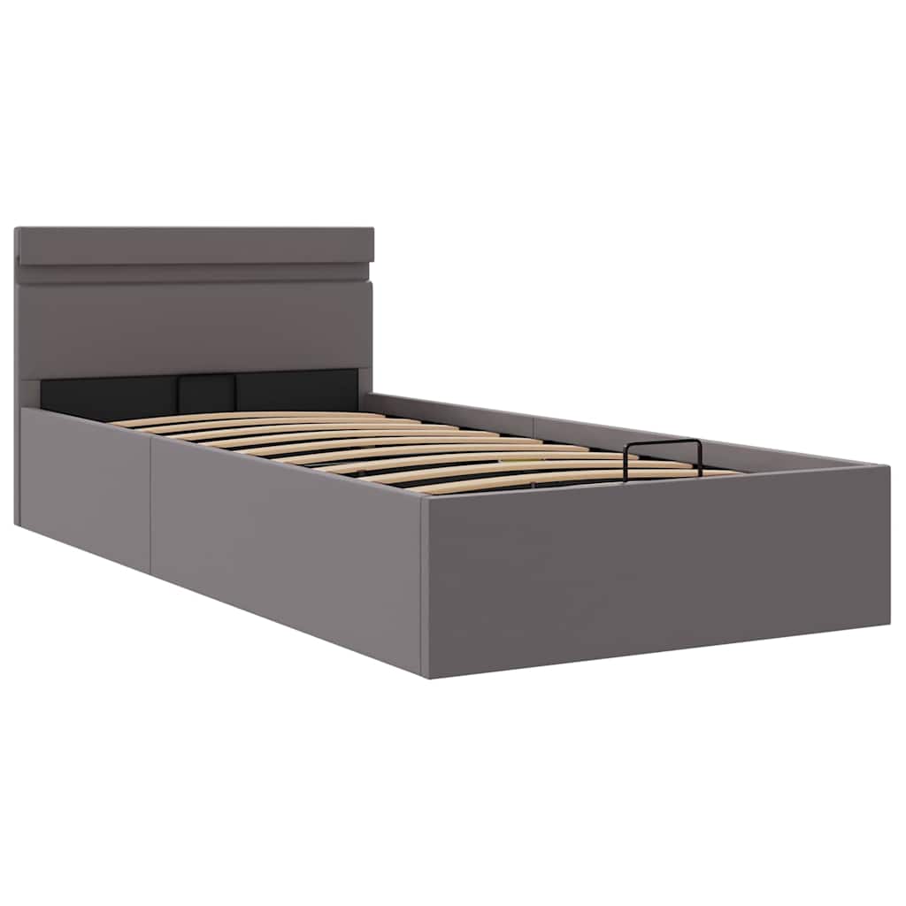 hydraulisk opbevaringsseng med LED 90x200 cm kunstlæder grå