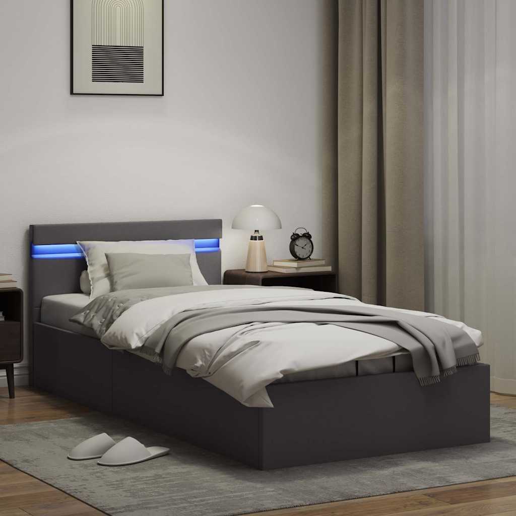 hydraulisk opbevaringsseng med LED 100x200 cm kunstlæder grå
