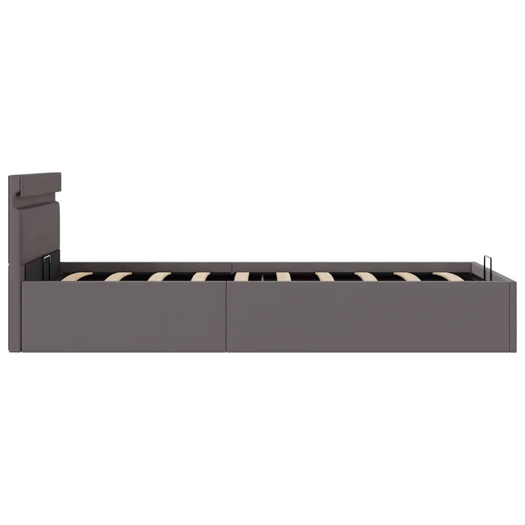 hydraulisk opbevaringsseng med LED 100x200 cm kunstlæder grå