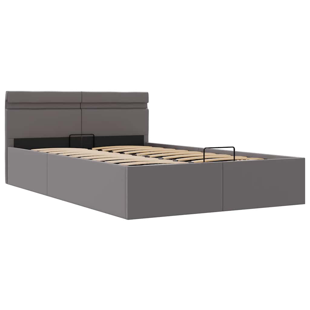 hydraulisk opbevaringsseng med LED 140x200 cm kunstlæder grå